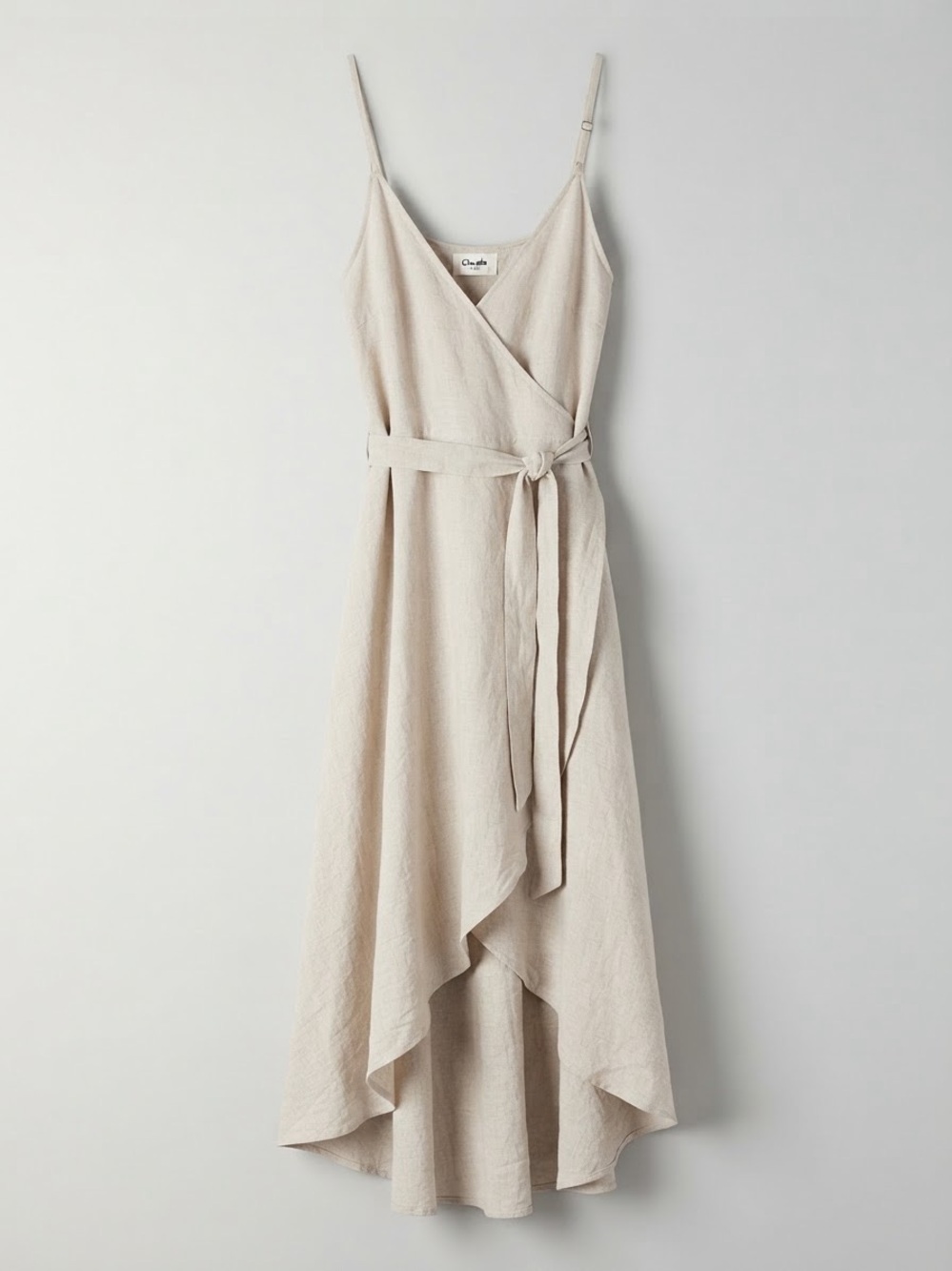 Claude Tulum Alex Long Dress Linen Wrap High Low Neutral